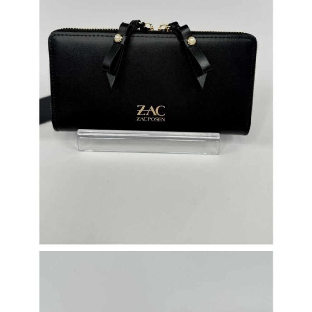 ZAC Zac Posen Eartha Mibi Bow Zipped Leather Continental Wallet Pearl Accent NWT